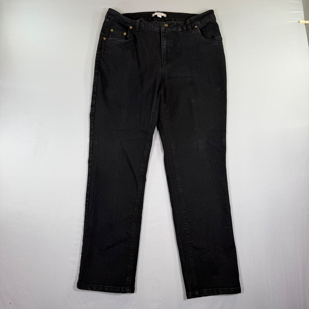 Woman Within Womens 14W Black Straight Leg Stretch Jeans High Rise 5-Pocket